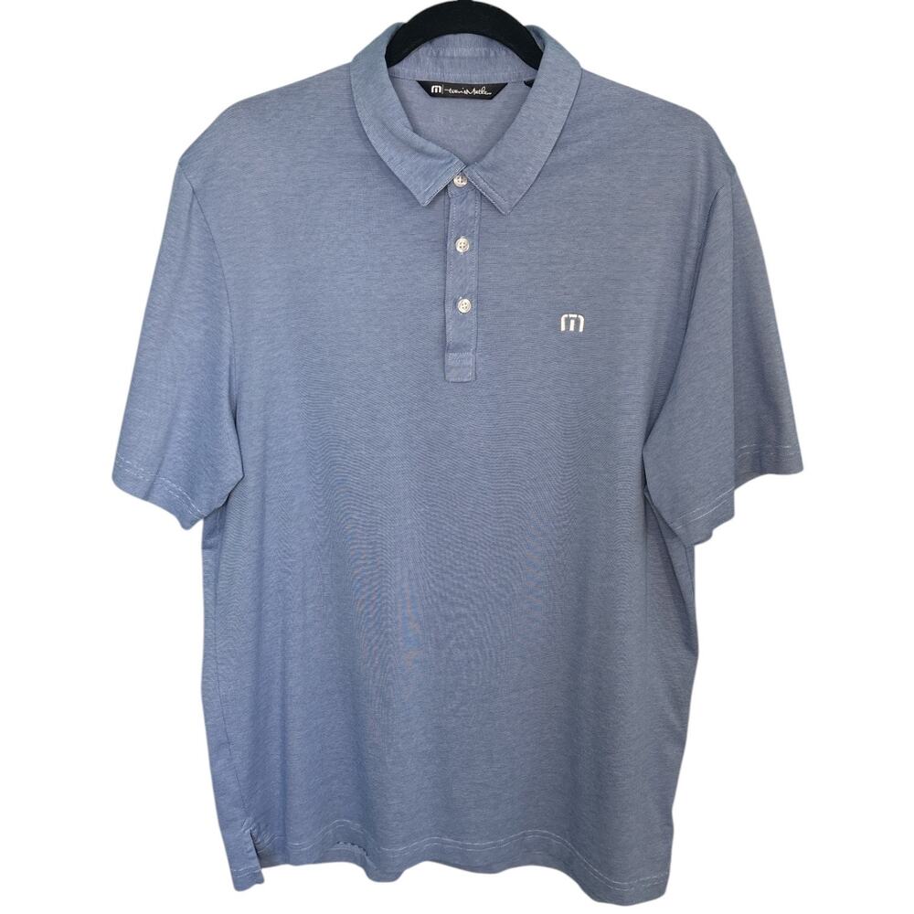 Travis Mathew Mens The Zinna Polo Shirt Blue Stripe Size Large Golf Short Sleeve